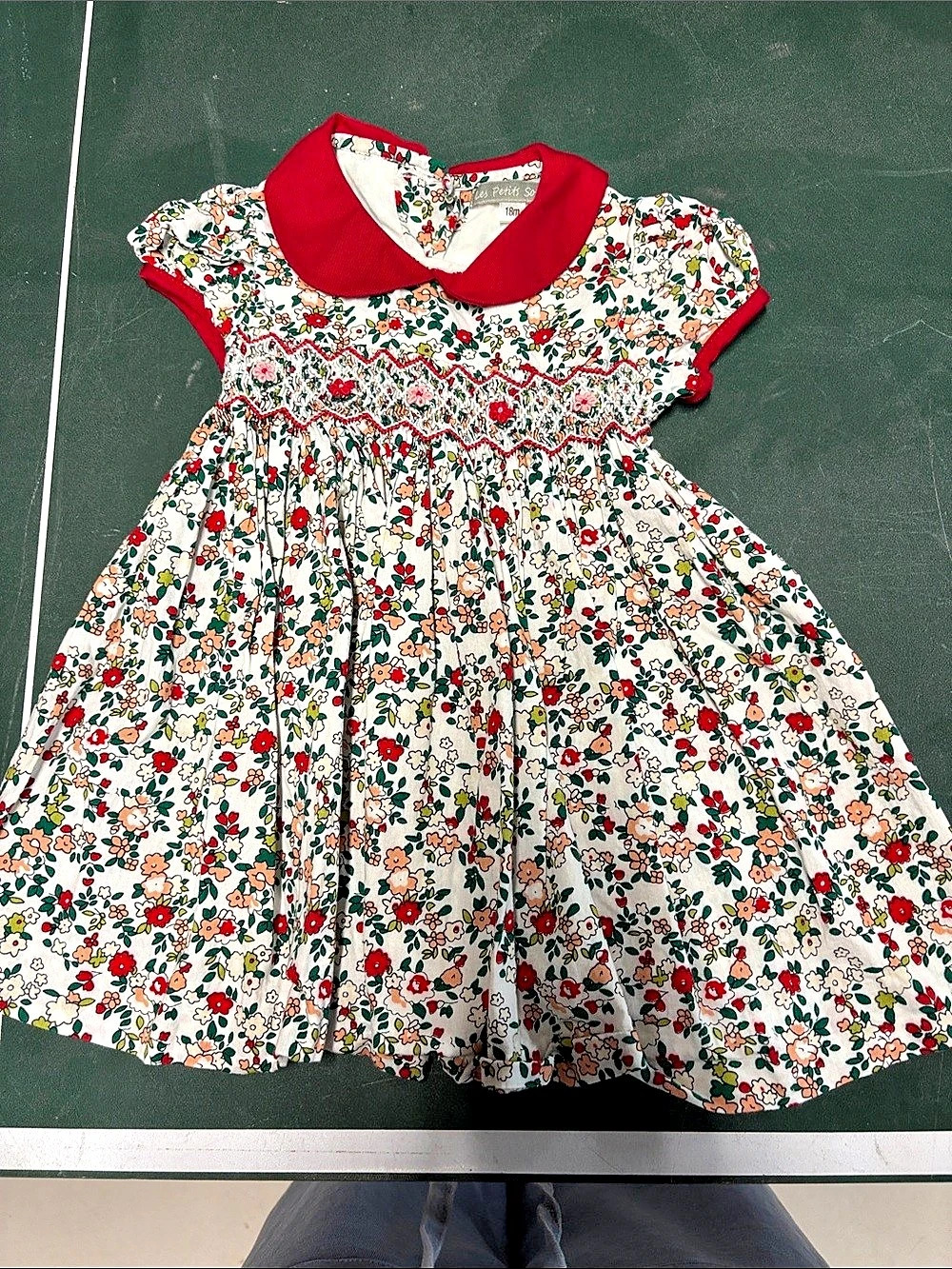Les Petits Soleils Floral Smocked Dress White & Red Baby 18M